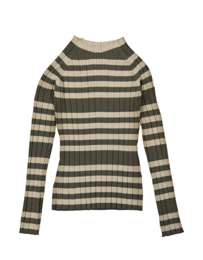 Mayoral Knit Mock Neck Top Hunter Green Stripe