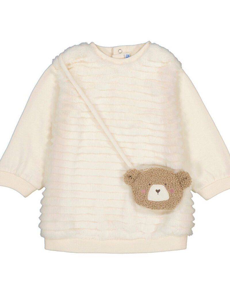 Mayoral Cream Faux Fur Dress w/Purse