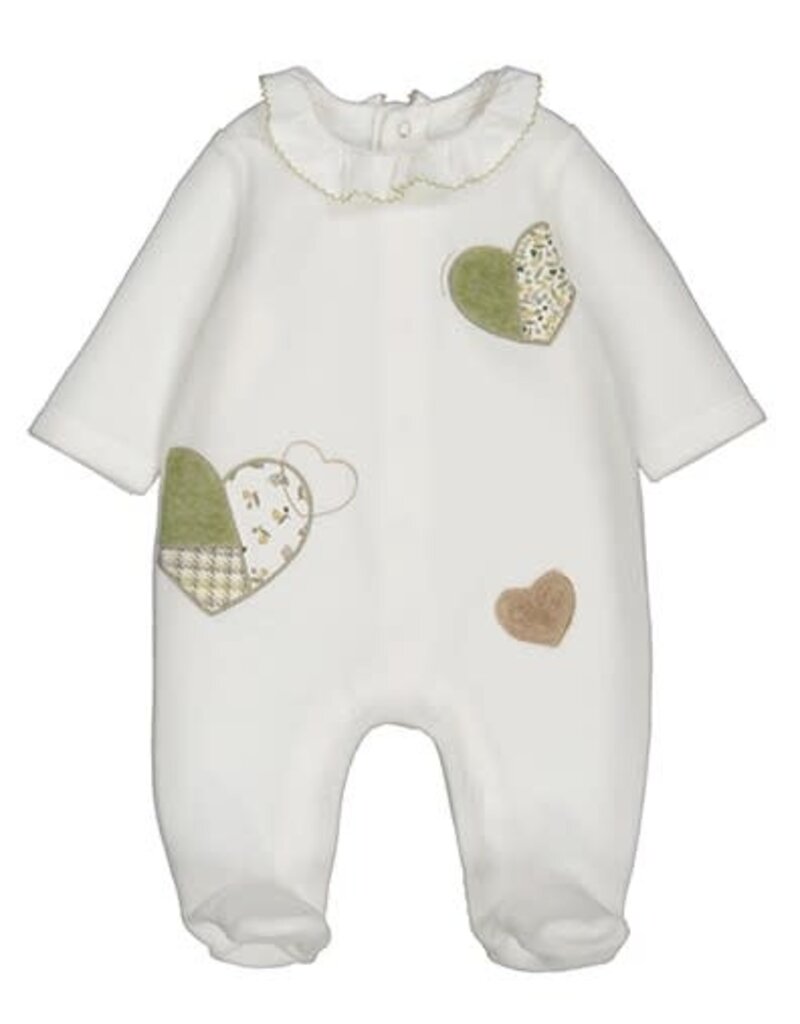 Mayoral Cream Velour Collared Footie w/Hearts