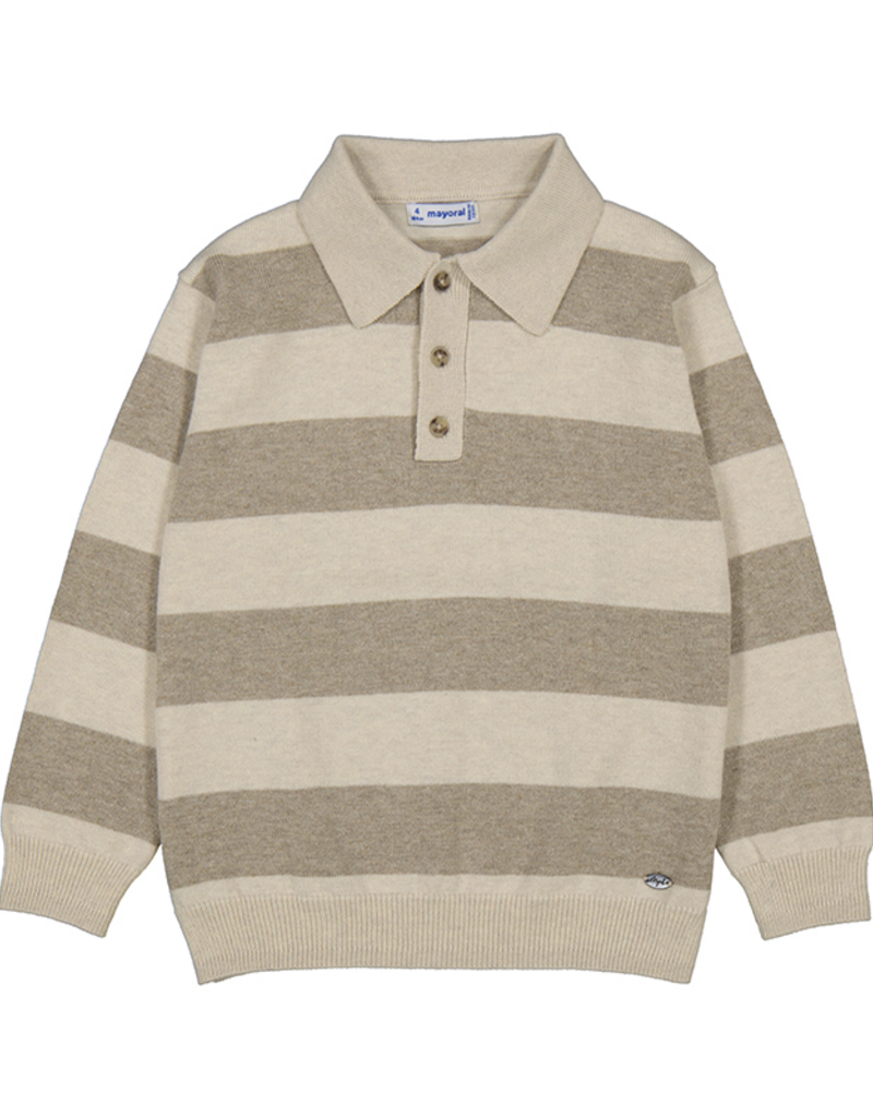 Mayoral L/S Knit Tan Stripe Polo