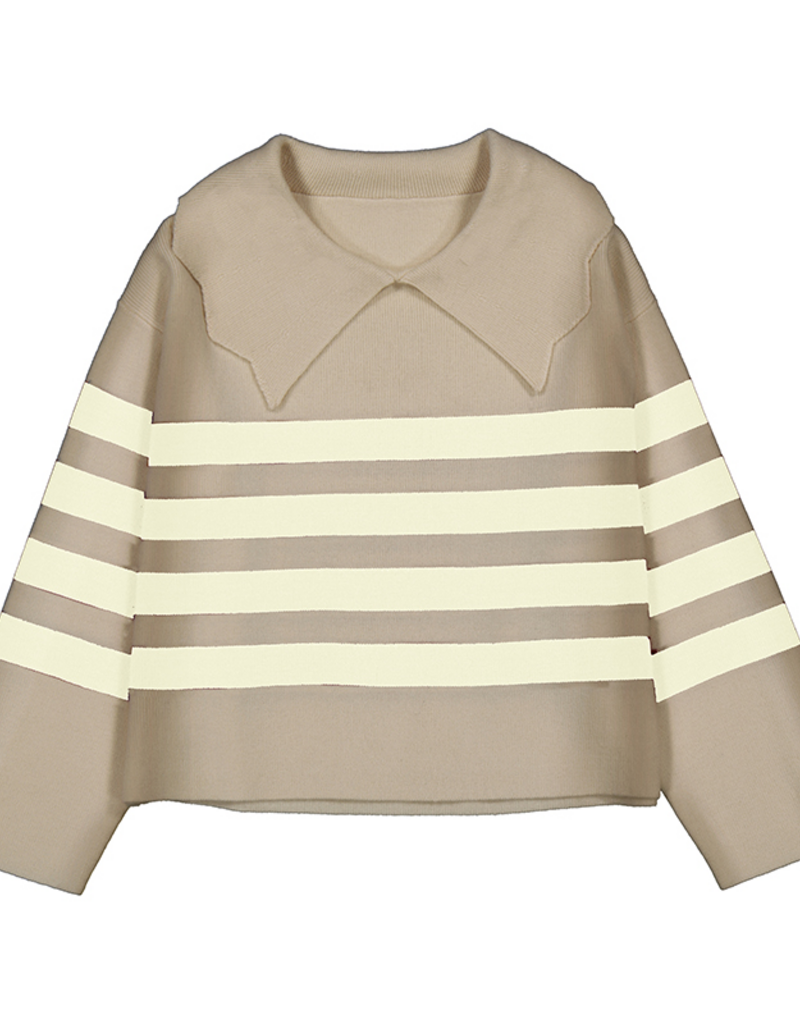 Mayoral Toffee Striped Collard Sweater
