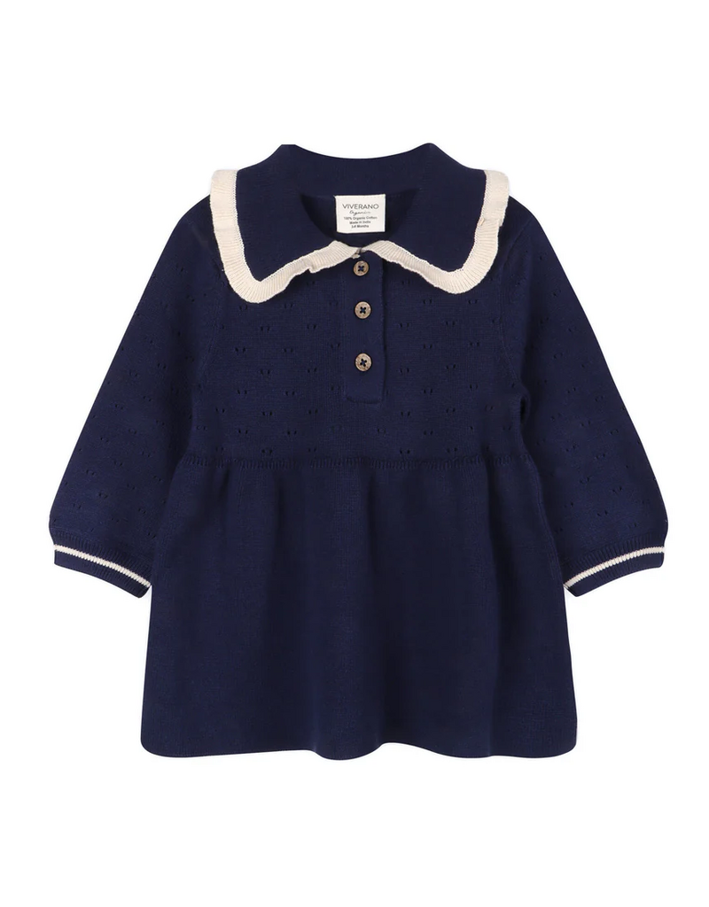 Viverano Adeline Ruffle Collar Sweater Dress Navy
