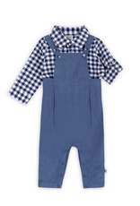 Viverano Oxford Gingham Shirt Overall Jumpsuit Navy/White