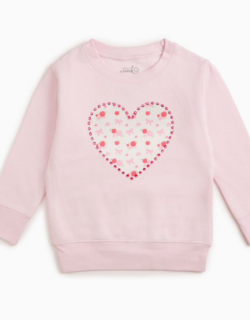 Dainty Rose Pearl Heart Patch Sweatshirt