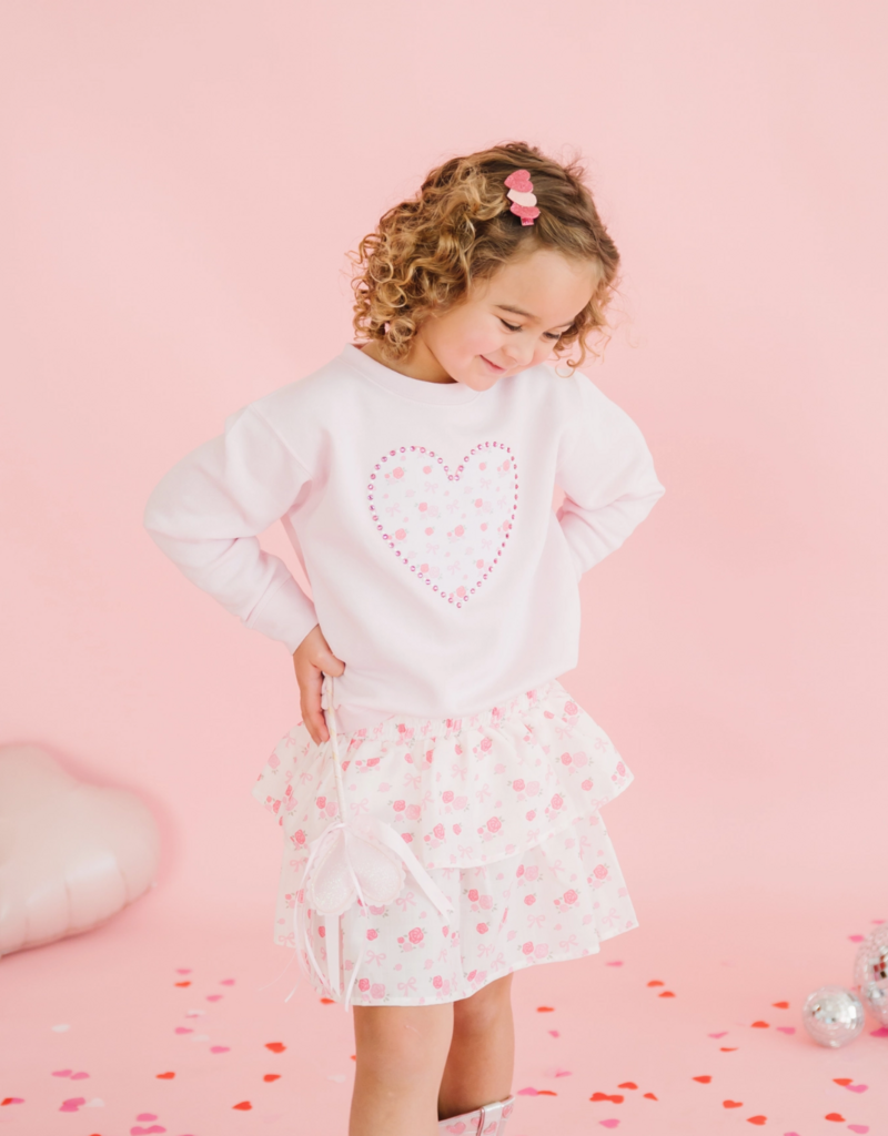 Sweet Wink Dainty Rose Pearl Heart Patch Sweatshirt