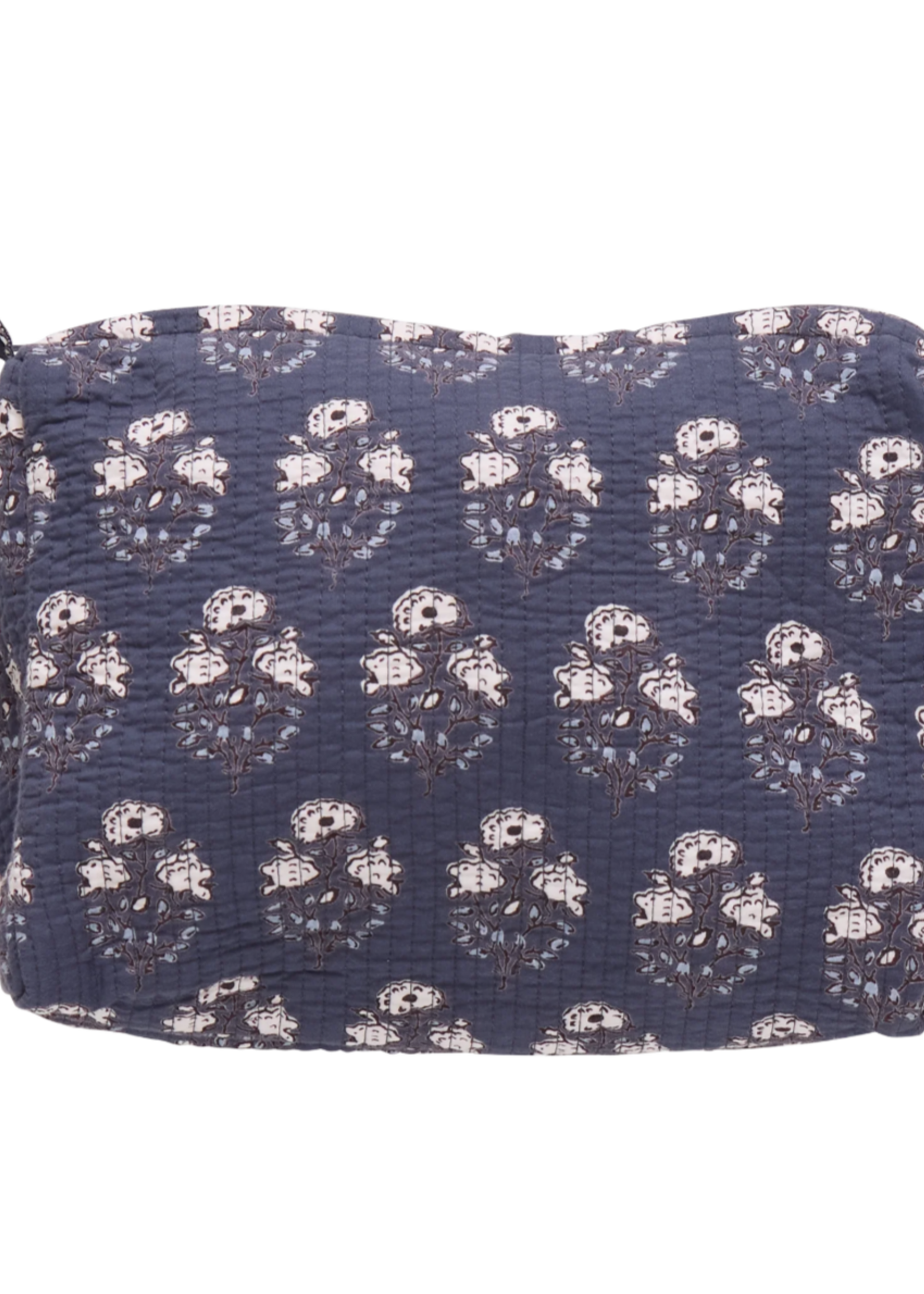 Pink Chicken Quilted Pouch Navy Strawflower Large