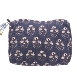 Pink Chicken Quilted Pouch Navy Strawflower Large