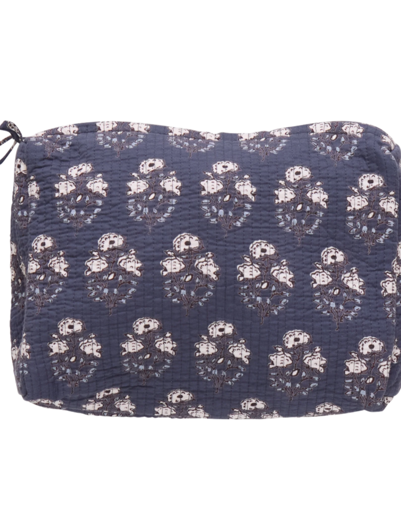 Pink Chicken Quilted Pouch Navy Strawflower Large