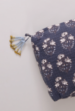 Pink Chicken Quilted Pouch Navy Strawflower Small