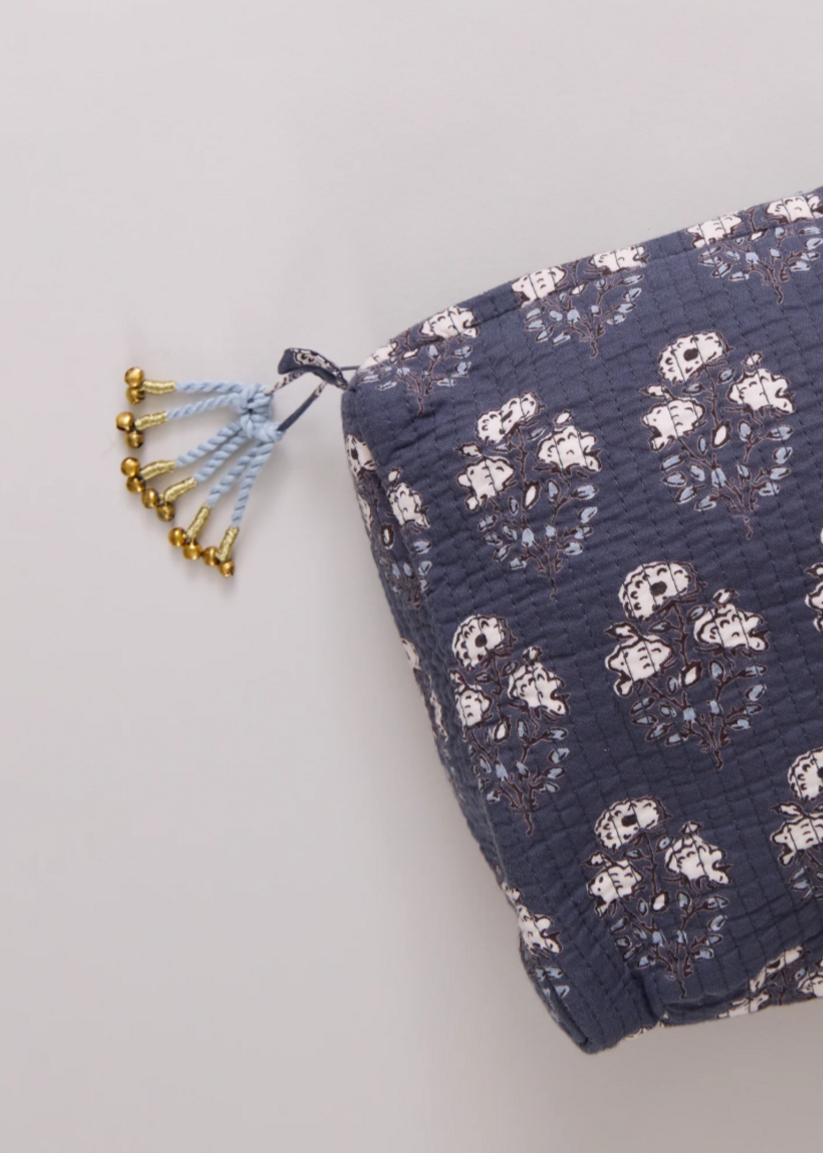 Pink Chicken Quilted Pouch Navy Strawflower Small