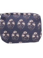 Pink Chicken Quilted Pouch Navy Strawflower Small