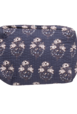 Pink Chicken Quilted Pouch Navy Strawflower Small