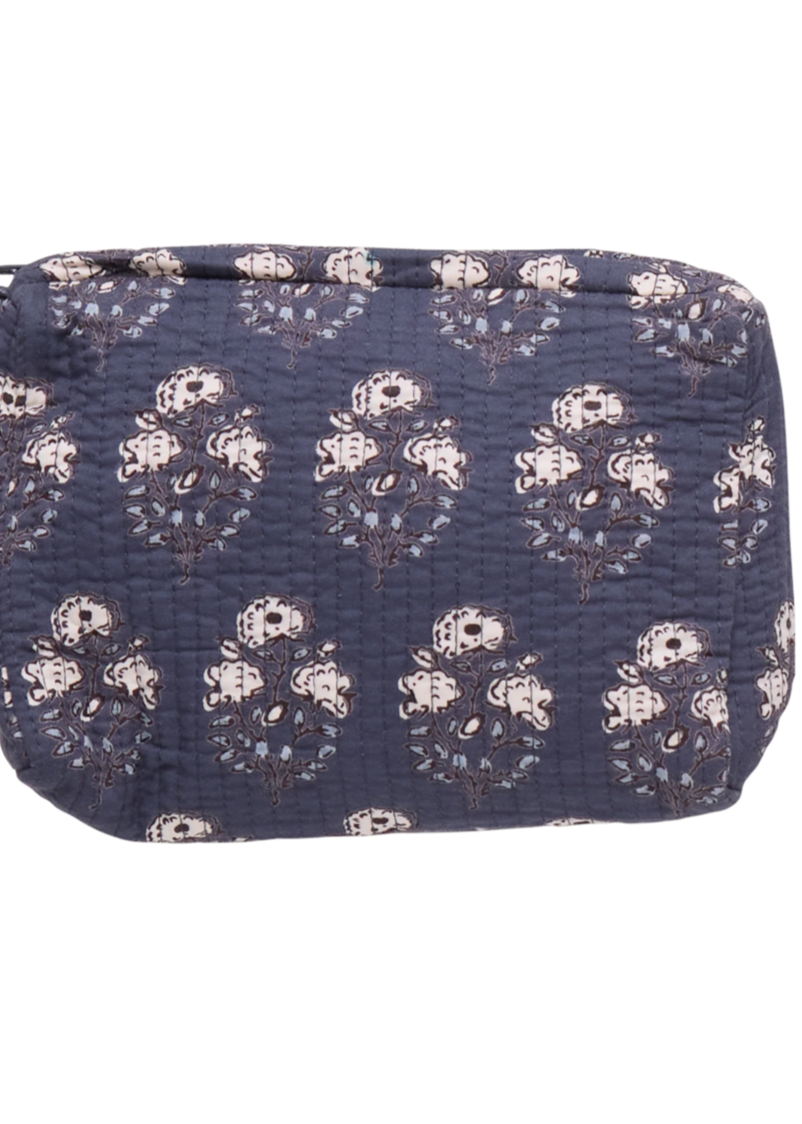 Pink Chicken Quilted Pouch Navy Strawflower Small