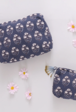 Pink Chicken Quilted Pouch Navy Strawflower Small