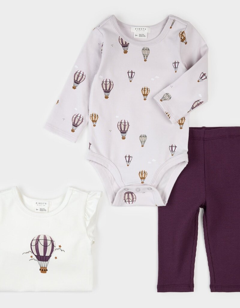 Petit Lem 3PC SET 2 BODYSUITS LEGGING HOT AIR BALLOON