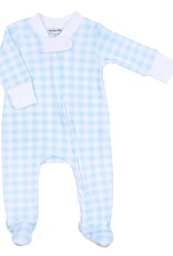 Magnolia Baby Baby Checks Blue Zipper Footie