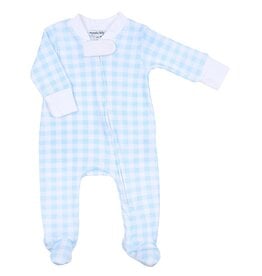 Magnolia Baby Baby Checks Blue Zipper Footie