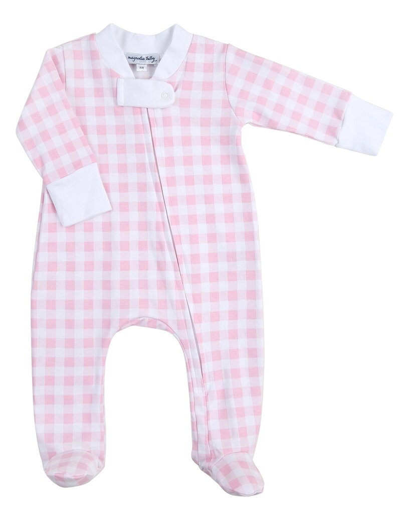 Magnolia Baby Baby Checks Pink Zipper Footie