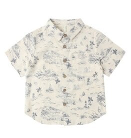 Rylee + Cru Inc. COLLARED SHORT SLEEVE SHIRT OCEAN TOILE