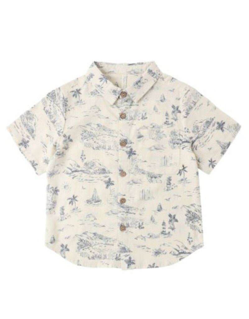 Rylee + Cru Inc. COLLARED SHORT SLEEVE SHIRT OCEAN TOILE