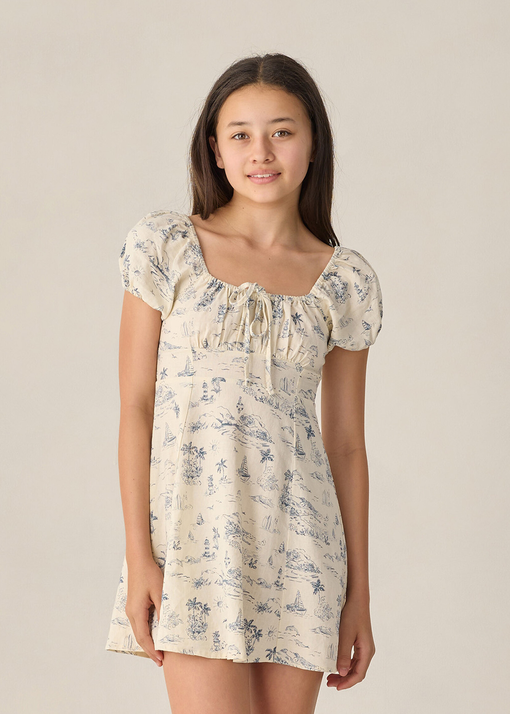 Rylee + Cru LLC TEEN IVY DRESS OCEAN TOILE NATURAL