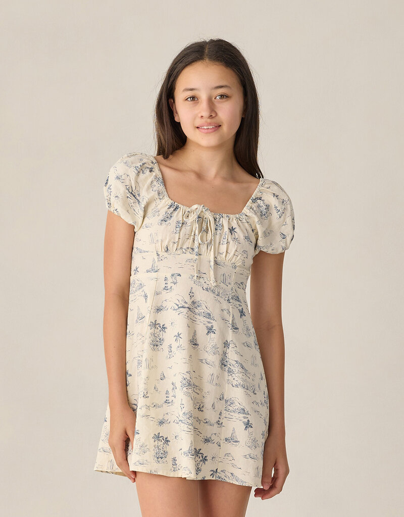 Rylee + Cru LLC TEEN IVY DRESS OCEAN TOILE NATURAL