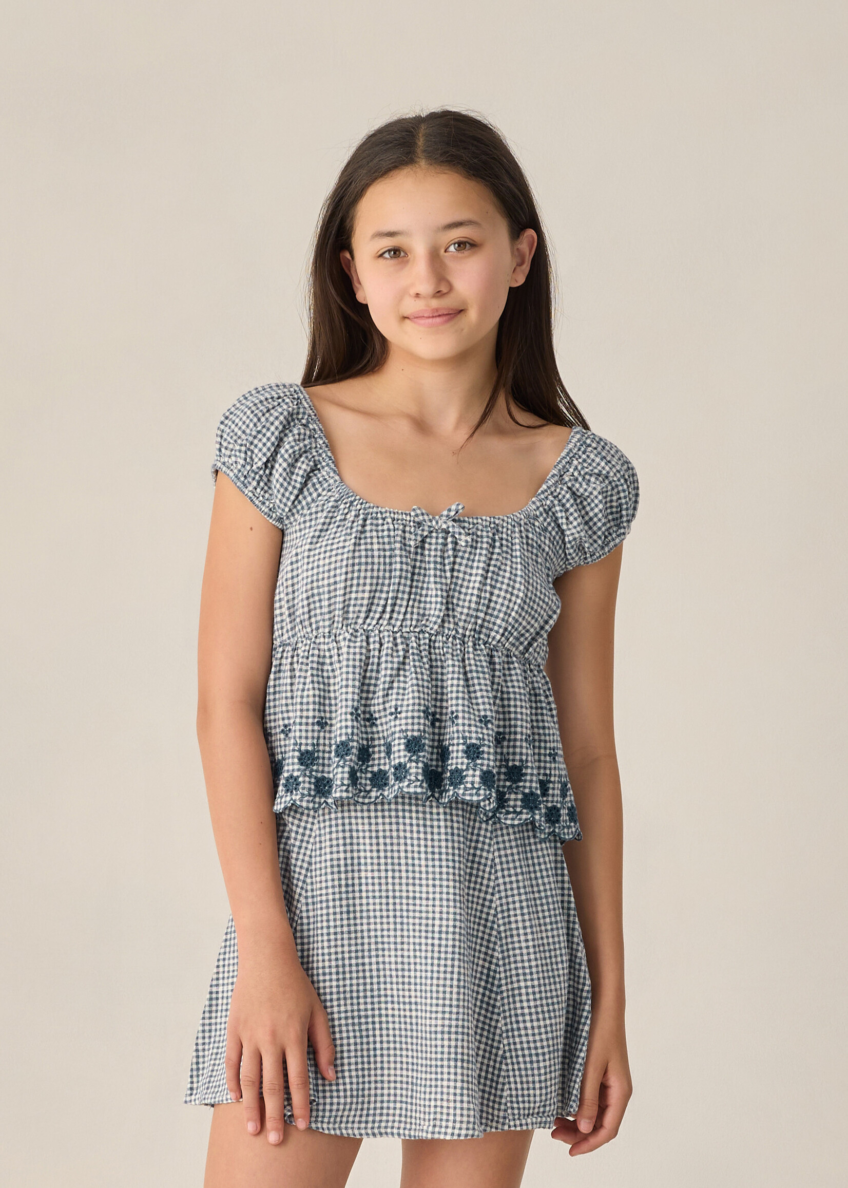 Rylee + Cru LLC TEEN RYLAN TOP MARINE GINGHAM
