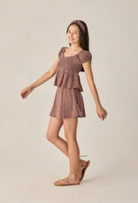 Rylee + Cru Inc. TEEN FLUTTER TOP CHOCOLATE POLKA DOT