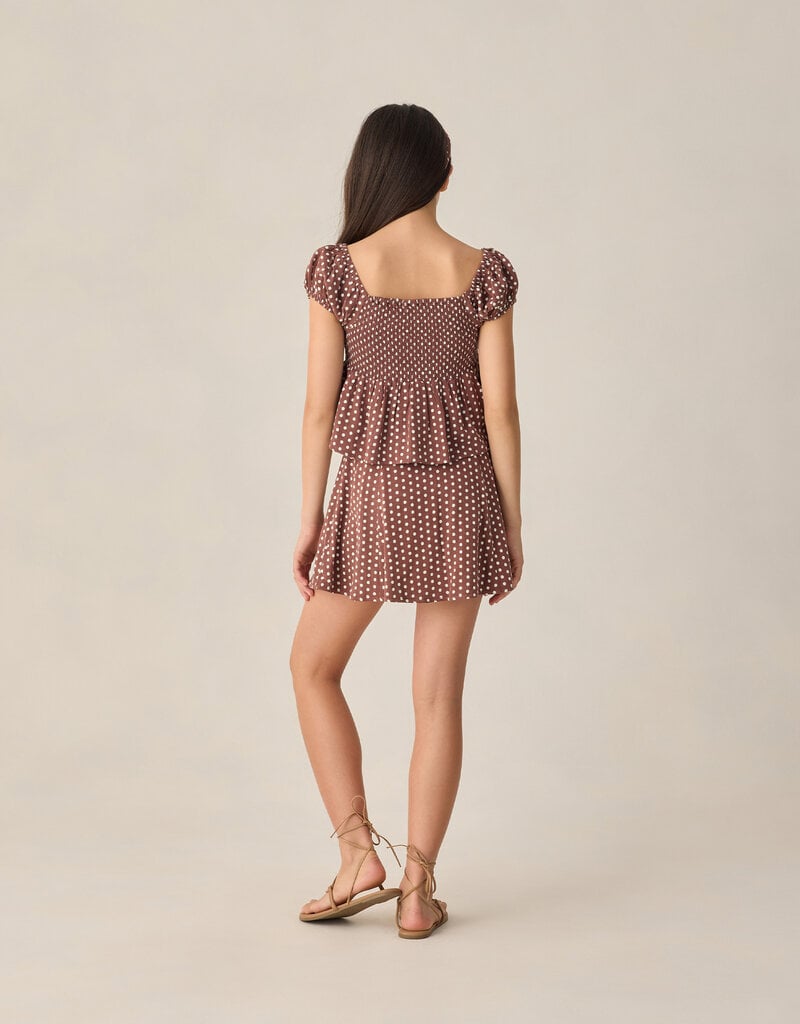 Rylee + Cru Inc. TEEN FLUTTER TOP CHOCOLATE POLKA DOT