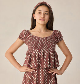Rylee + Cru Inc. TEEN FLUTTER TOP CHOCOLATE POLKA DOT