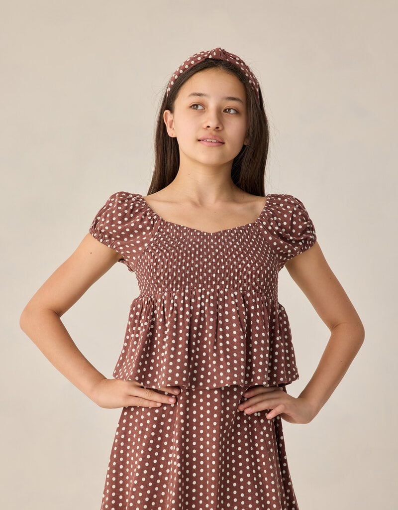 Rylee + Cru Inc. TEEN FLUTTER TOP CHOCOLATE POLKA DOT