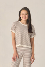 Rylee + Cru Inc. TEEN BOXY CROP KNIT TEE CHOCOLATE STRIPE
