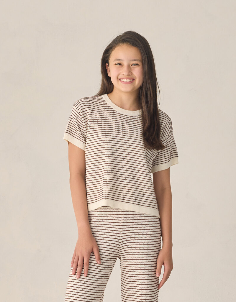 Rylee + Cru Inc. TEEN BOXY CROP KNIT TEE CHOCOLATE STRIPE