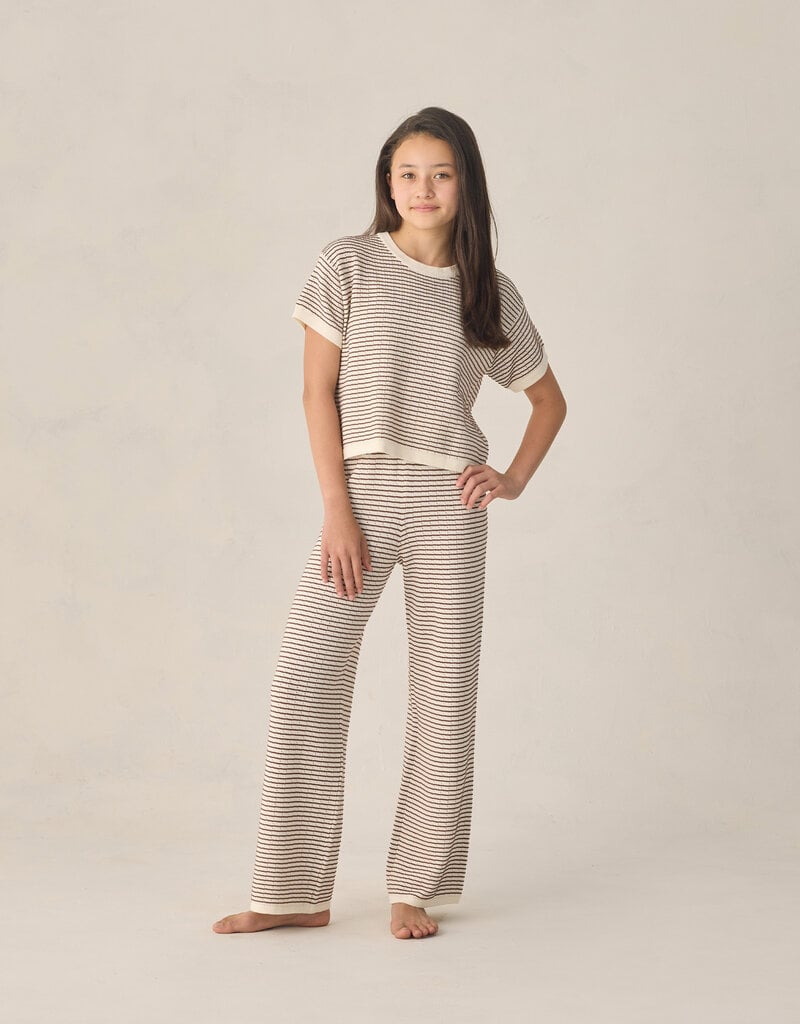 Rylee + Cru Inc. TEEN BOXY CROP KNIT TEE CHOCOLATE STRIPE