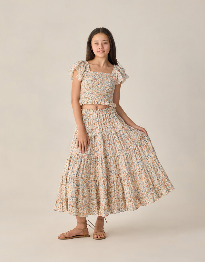 Rylee + Cru Inc. TEEN RUFFLE TIERED MAXI SKIRT FLOWER FIELDS