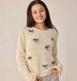 Rylee + Cru Inc. TEEN CROCHET KNIT PULLOVER BOWS NATURAL