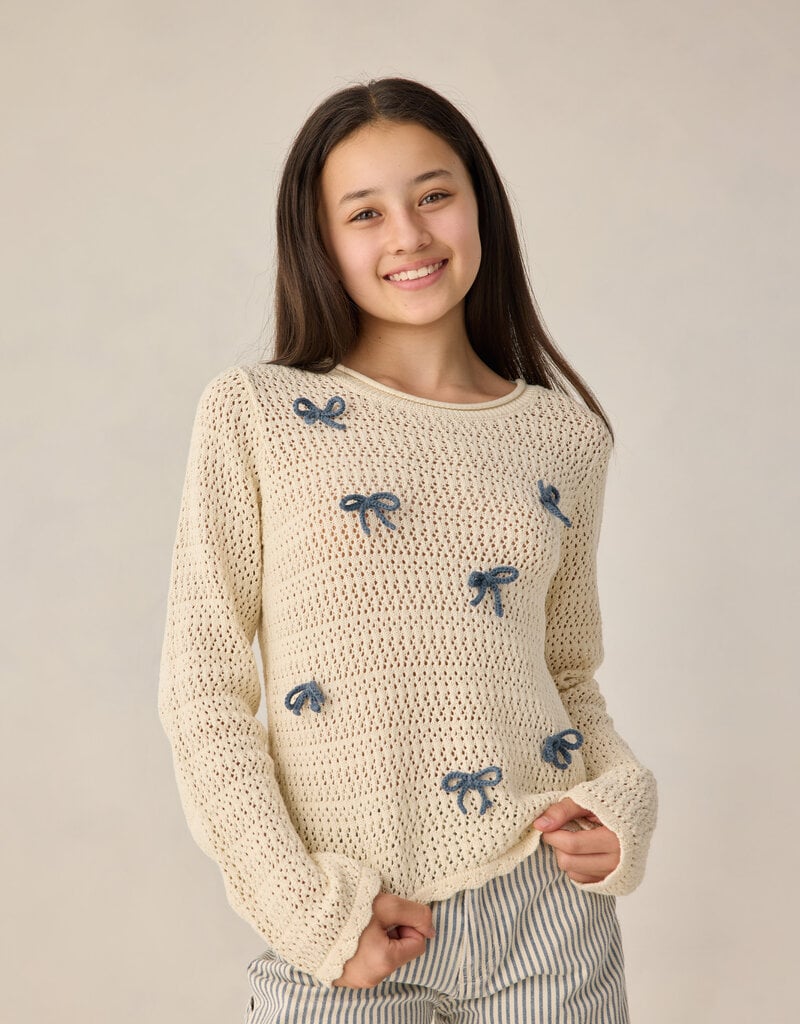 Rylee + Cru Inc. TEEN CROCHET KNIT PULLOVER BOWS NATURAL