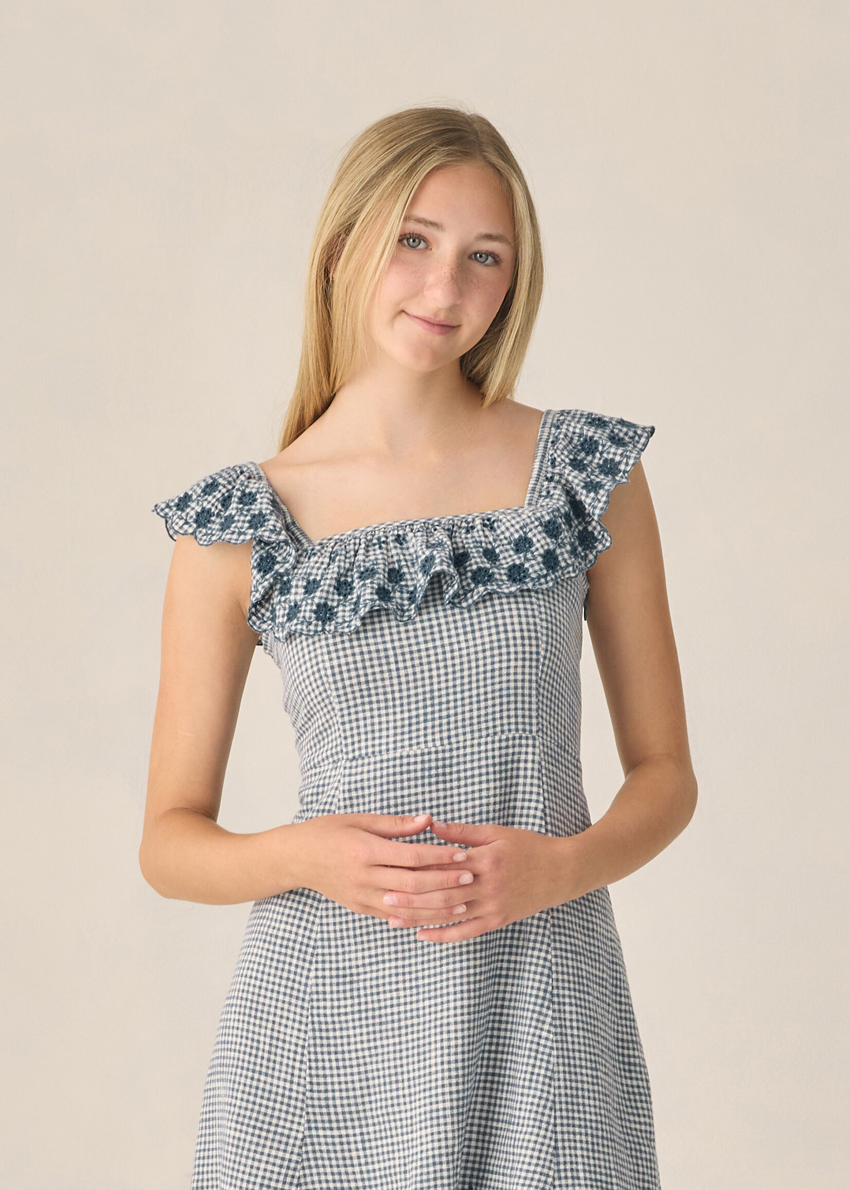 Rylee + Cru LLC TEEN BIANCA MINI DRESS MARINE GINGHAM
