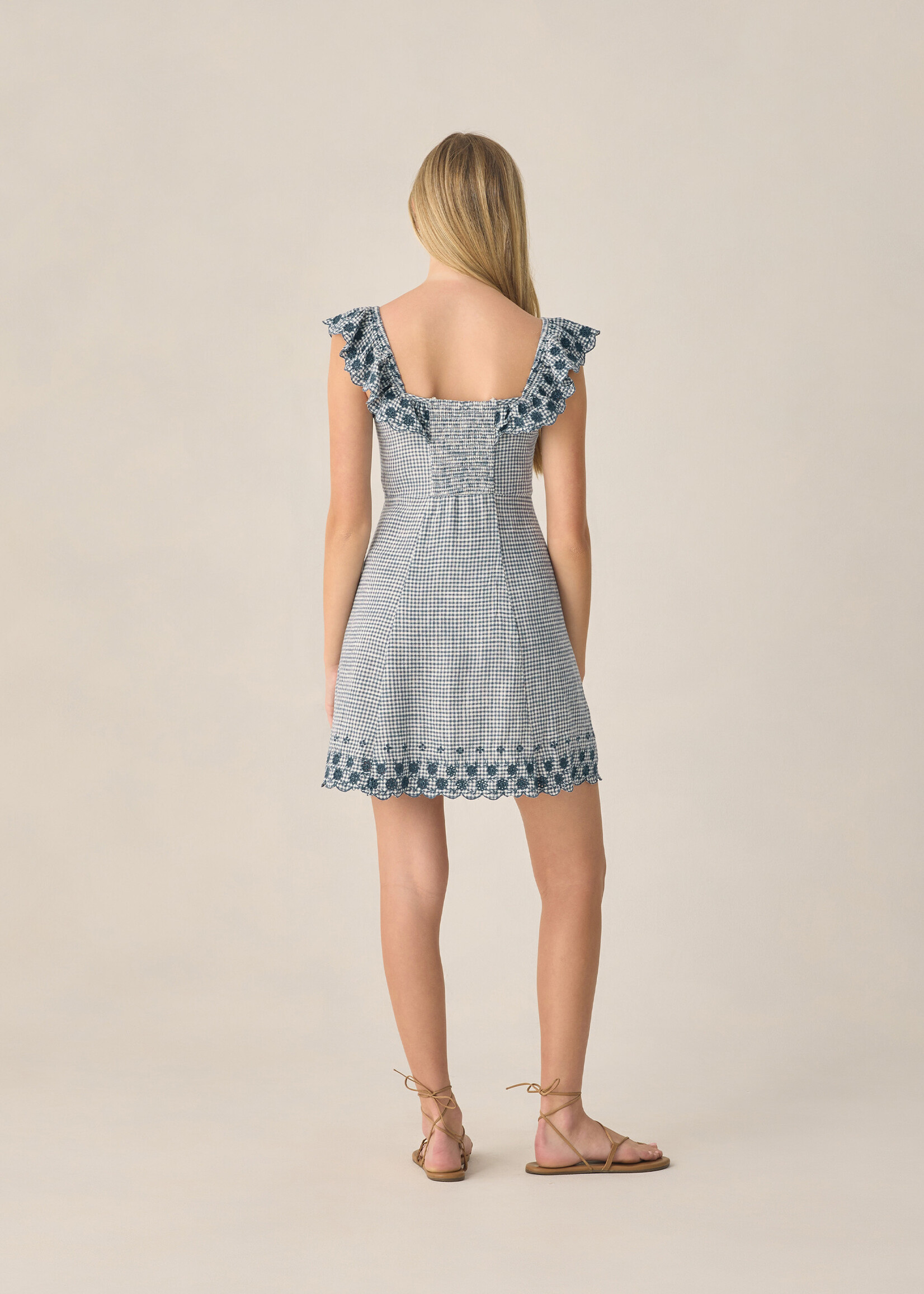 Rylee + Cru LLC TEEN BIANCA MINI DRESS MARINE GINGHAM