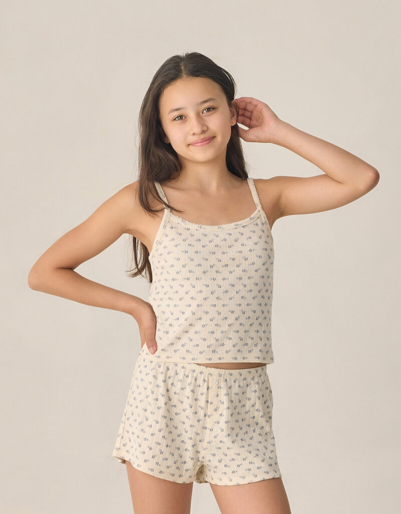 Rylee + Cru LLC TEEN POINTELLE LOUNGE SET BLUE DITSY