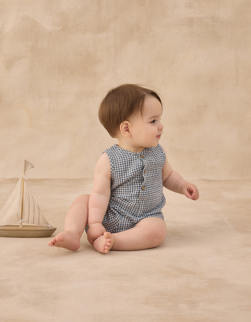 Rylee + Cru Inc. MAVRICK ROMPER MARINE GINGHAM