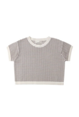 Rylee + Cru Inc. BOXY CROP KNIT TEE CHOCOLATE STRIPE