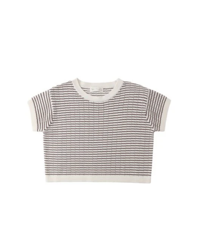 Rylee + Cru Inc. BOXY CROP KNIT TEE CHOCOLATE STRIPE