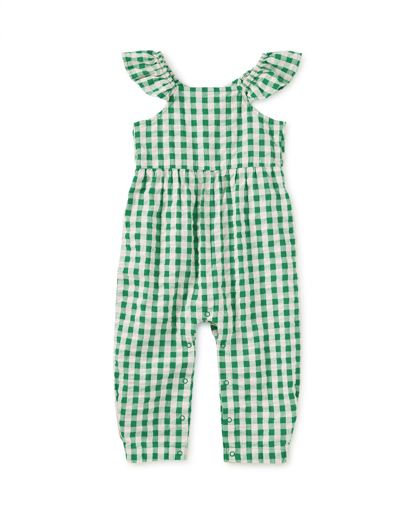 Tea Collection FLUTTER BUTTON BACK ROMPER GARDEN PARTY CHECK