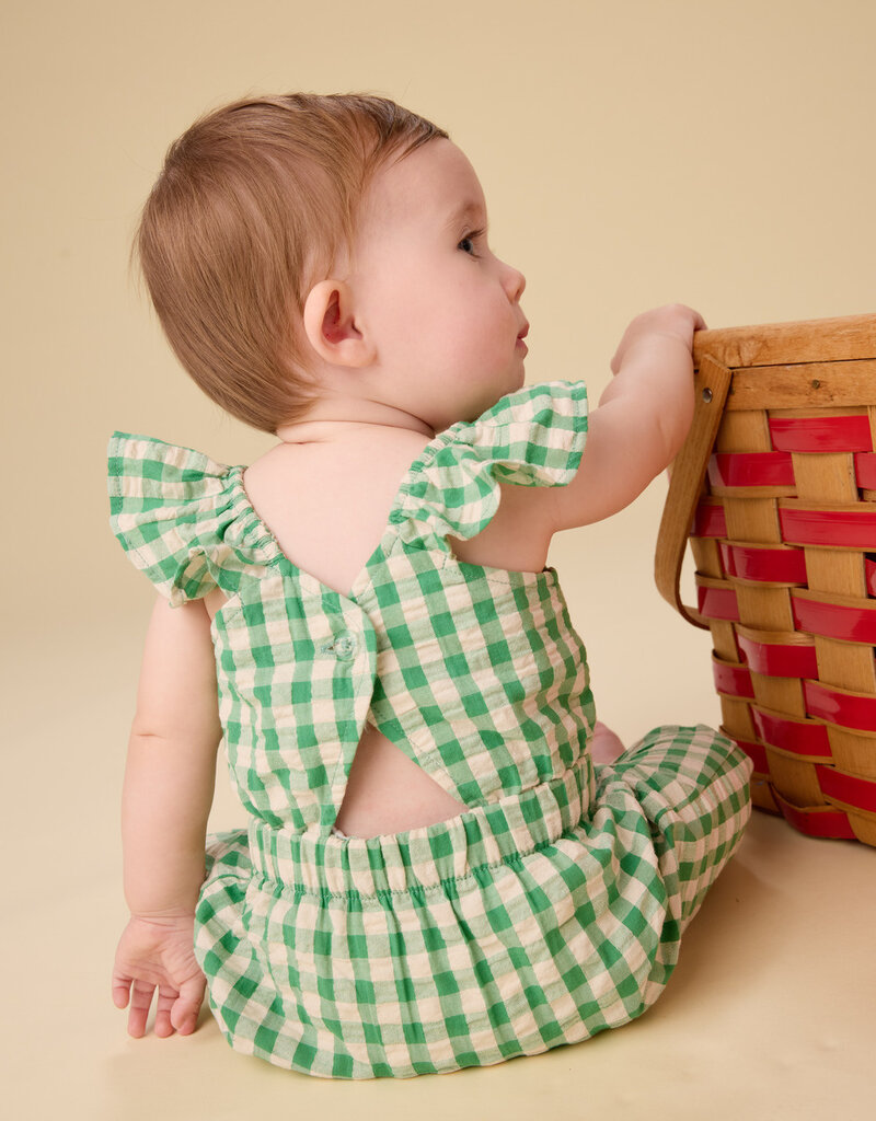 Tea Collection FLUTTER BUTTON BACK ROMPER GARDEN PARTY CHECK