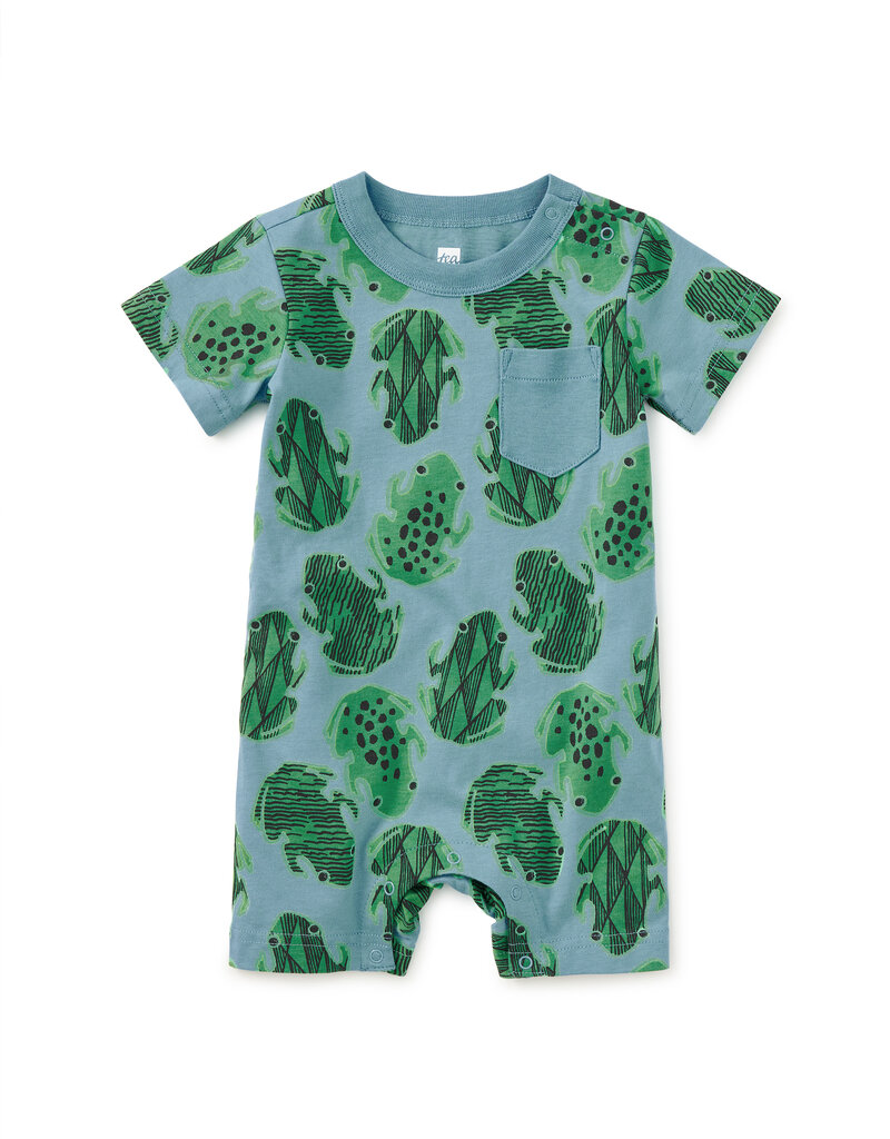 Tea Collection POCKET SHORTIE BABY ROMPER HOP ALONG FROGS