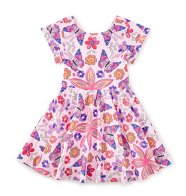 Tea Collection BUTTON BACK SKIRTED DRESS BUTTERFLY TILE