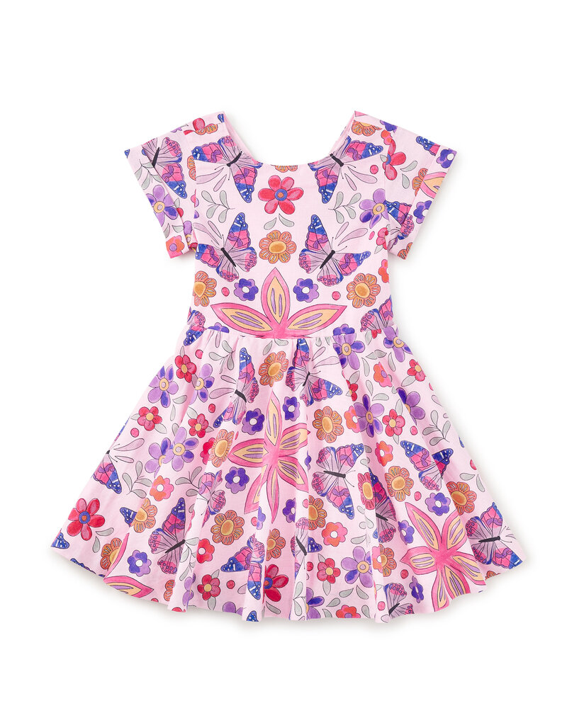 Tea Collection BUTTON BACK SKIRTED DRESS BUTTERFLY TILE