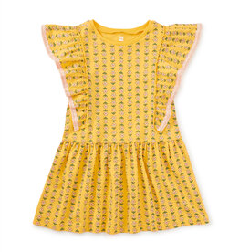 Tea Collection CROCHET TRIM RUFFLE DRESS VINTAGE FLORAL TILE