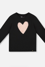 Deux par Deux Organic Cotton L/S T-Shirt Black w/Heart